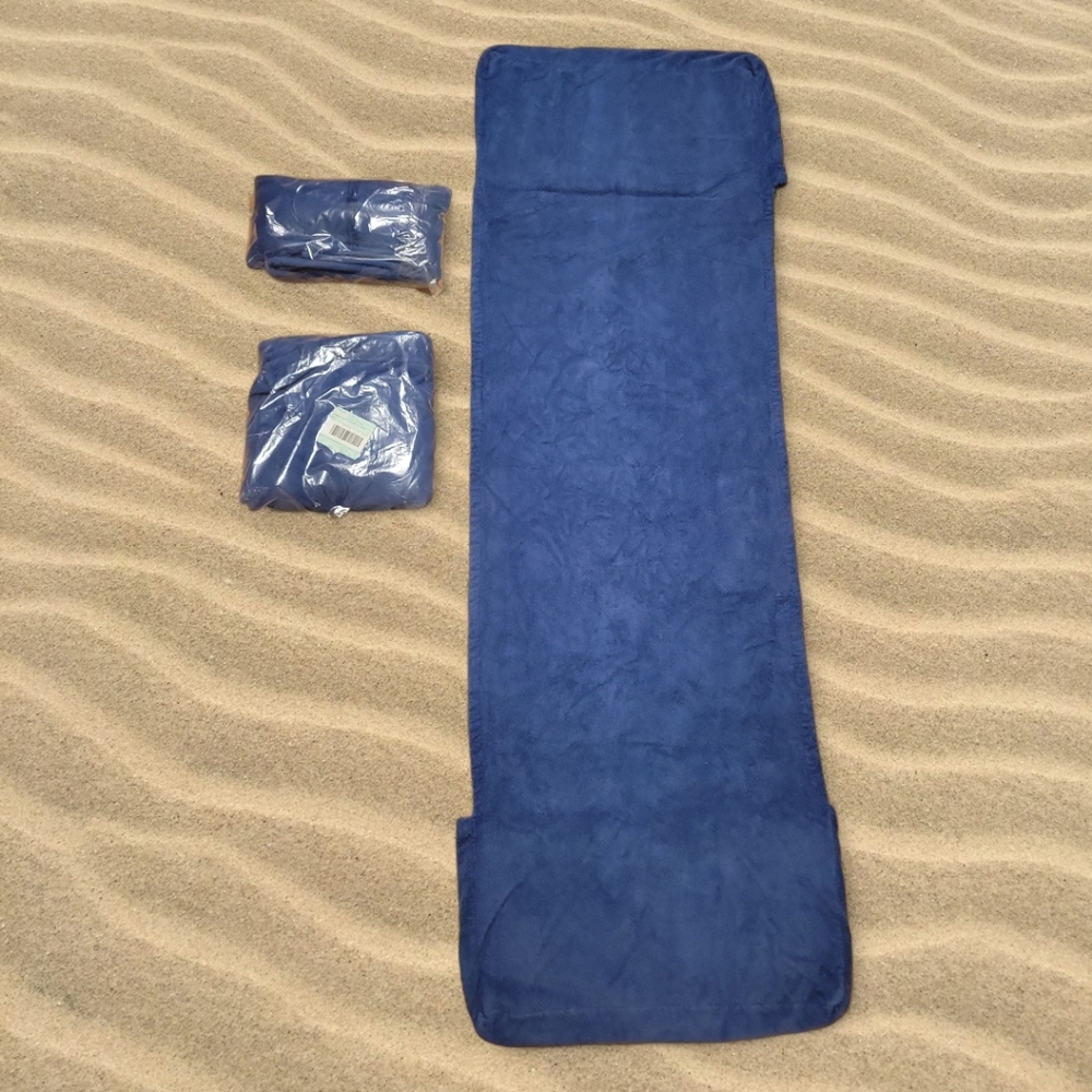 2 Navy Blue Terry Cloth Washable Lounge Chair Covers With Pillow